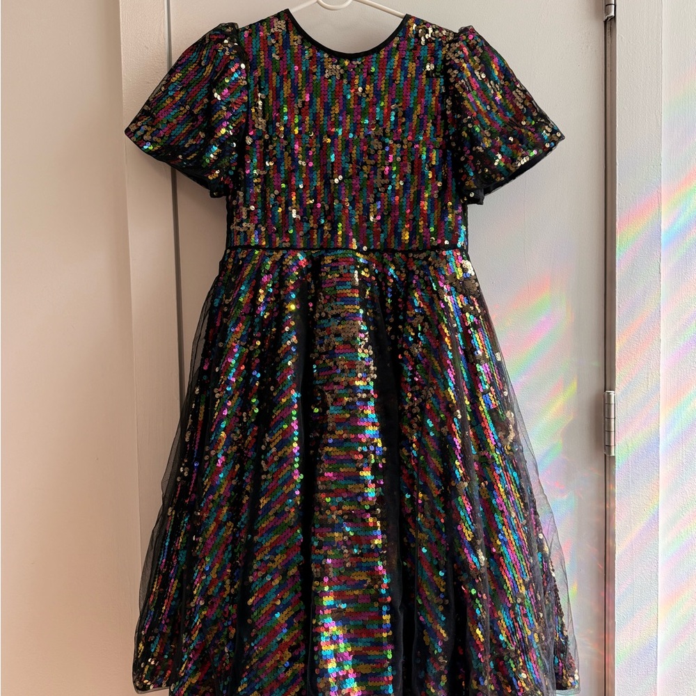 Dolce & Gabbana Multicolor Sequin Empire Black Tulle Midi Dress